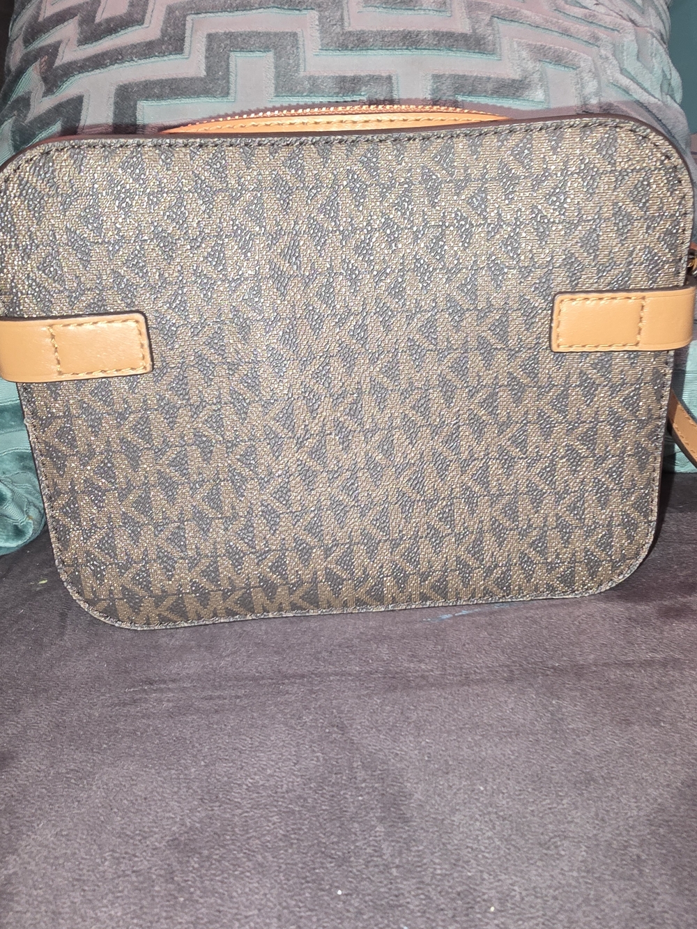 Michael Kors Brown Monogram Crossbody with Gold MK Emblem - Picture 7 of 16